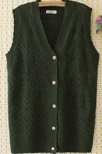 Classic Womens Sweater Vest Crochet-Knit Button Fly Sleeveless Tunic Regular Fit V Neck Vest
