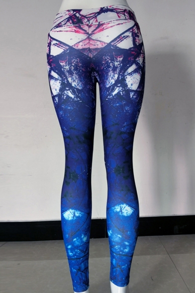 Elegant Women's Leggings 3D All over Geometric Print Quick Dry High Waist Mid-Rise Ankle Length Slim Fitted Leggings
