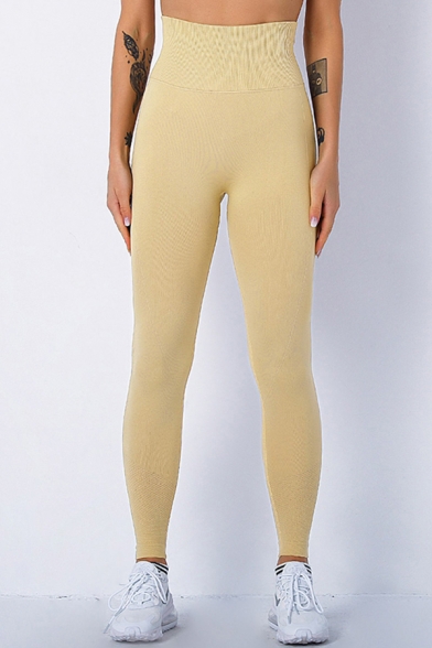 Elegant Women's Leggings Space Dye Pattern Contrast Stitching Ribbed High Waist Butt Lift Ankle Length Skinny Leggings