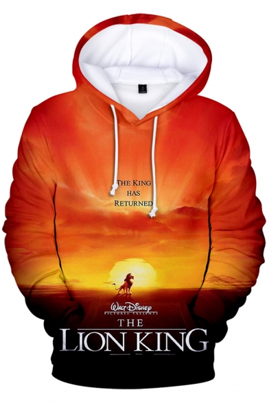 New Trendy The Lion King 3D Pattern Long Sleeve Relaxed Fit Drawstring Unisex Hoodie