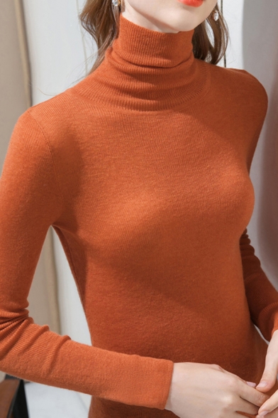 Classic Womens Sweater Plain Skin-Friendly Wool Long Sleeve Slim Fitted Turtleneck Bottoming Sweater