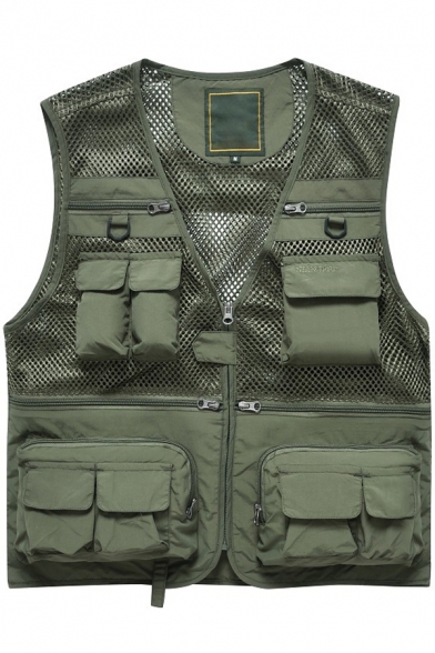 Fashion Hollow Mesh Patched Multi-Pocket Outdoor Fishing Photography Vest
