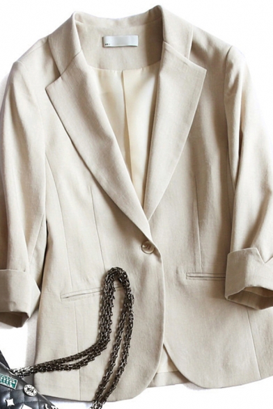 Leisure Women's Jacket Plain Lapel Collar Pocket Single-Breasted Long Sleeved Regular Fitted Jacket