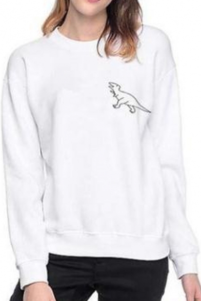 Lovely Dinosaur Printed Long Sleeve Round Neck Leisure Sweatshirt