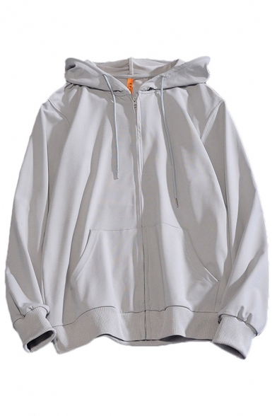 Mens Hoodie Unique Plain Drawstring Zipper up Long Sleeve Relaxed Fitted Hoodie with Kangaroo Pocket