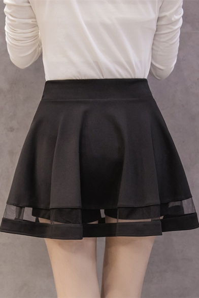 Mesh Insert High Waist Mini A-Line Skirt