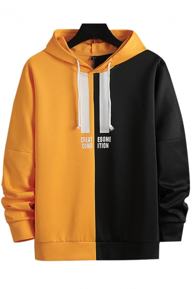 New Arrival Stylish Letter Printed Unique Colorblock Regular Fitted Drawstring Hoodie