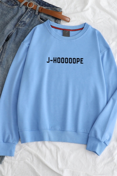 Simple Letter J-HOOOOOPE Print Round Neck Oversized Pullover Sweatshirt