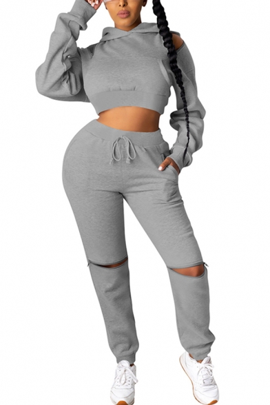 Womens Co-ords Trendy Space Dye Thick Zipper Design Cropped Long Sleeve Hoodie Ankle Length Pants Slim Fit Jogger Co-ords