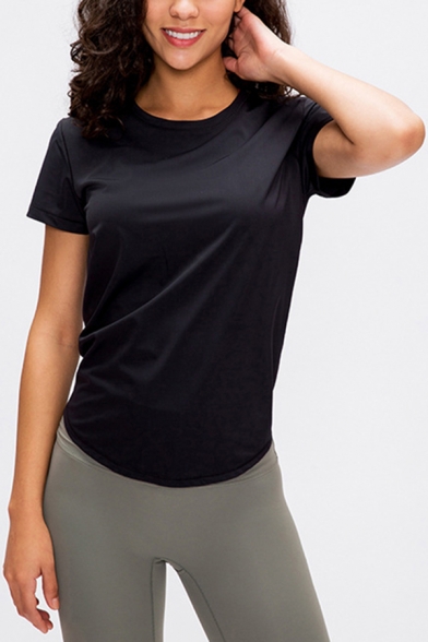 Basic Women's Tee Top Elasticity Plain Crew Neck Short-sleeved Regular Fitted T-Shirt