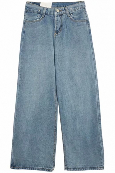 New Arrival Retro High Waist Simple Plain Loose Flared Jeans