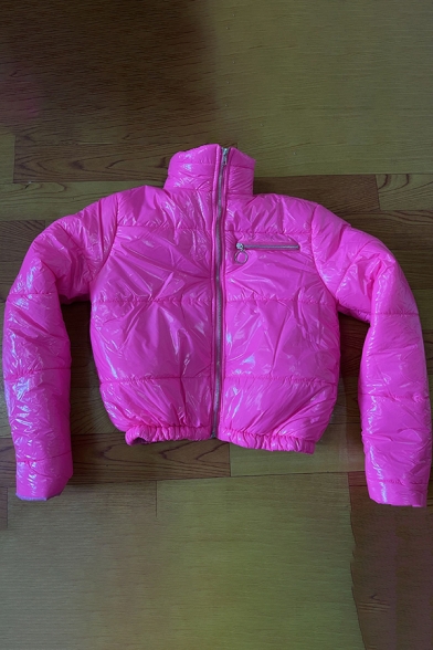 Unique Womens Down Jacket Bright Surface PU Full-Zipper Cropped 