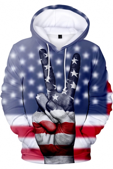 Fashion Classic Blue and Red and White Striped 3D Fingers Print Long Sleeve Hoodie