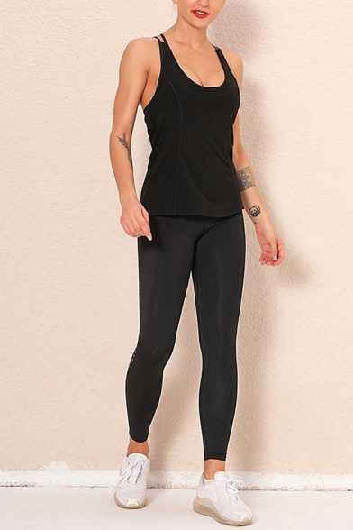 Women's Yoga Set Round Neck Double Strap Sleeveless High Rise Ankle Length Skinny Pants