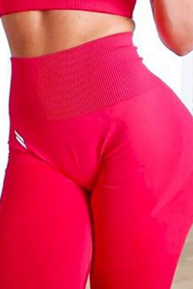 Casual Women's Yoga Pants Absorb Sweat Plain Ribbed Hem Lift the Hips High Waist Skinny Gym Leggings