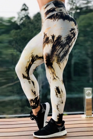 Fancy Womens Leggings Color Focus High Rise Full Length Skinny Absorb Sweat Yoga Pants