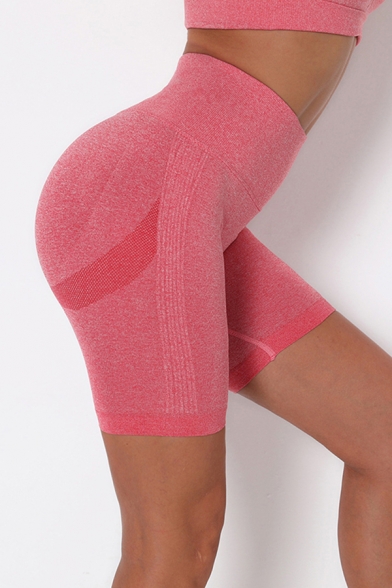 Leisure Women's Shorts Heathered Quick Dry Contrast Stitching High Elastic Waist Skinny Yoga Shorts