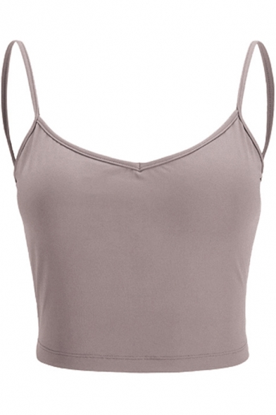 Leisure Women's Yoga Tank Top Solid Color Backless Strap Elasticity Crew Neck Sleeveless Slim Fitted Cropped Cami Top