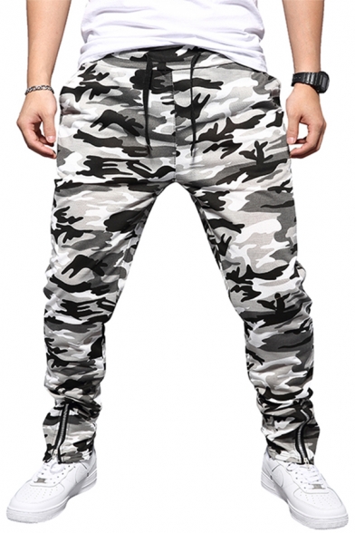 Military Style Camouflage Pattern Drawstring Waist Relaxed Fit Sport Fitness Pants
