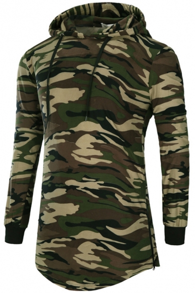 Slim Camouflage Printed Long Sleeve Tunic Hoodie for Men