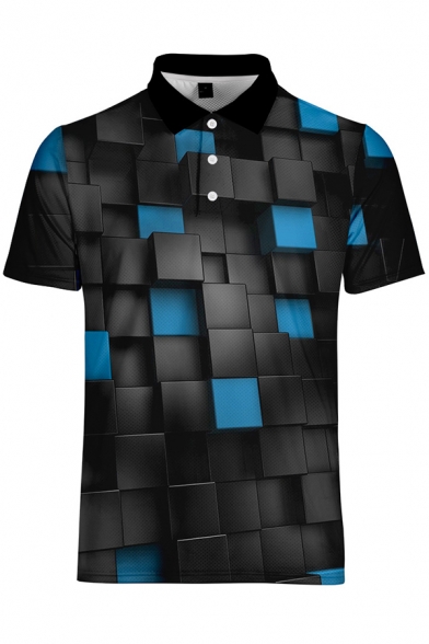 Summer New Trendy Classic Plaid Pattern Short Sleeve Lapel Collar Polo Shirt For Men
