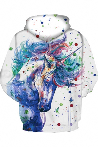 Unique Womens 3D Hoodie Paint Splatter Unicorn Pattern Drawstring Long Sleeve Slim Fit Hooded Sweatshirt