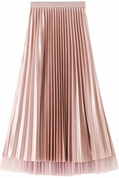 Womens Pleated Skirt Casual Tulle Convertible High Elastic Rise Midi A-Line Pleated Skirt