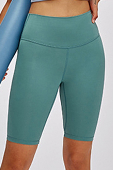 Womens Sport Shorts Stylish Plain Skin Affinity High Waist Knee Length Skinny Fit Yoga Leggings
