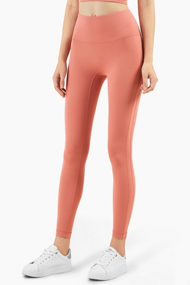 Classic Womens Leggings Solid Color Peach Butt Nude Feeling High Rise Skinny Fit 7/8 Length Yoga Leggings