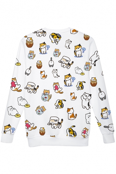 Kawaii Cat Print Pullover Cotton Blend Sweatshirt