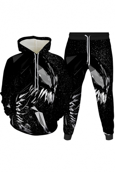 Mens Co-ords Stylish Monster Brush Stroke Visual Deception Pattern Slim Fitted 7/8 Length Tapered Pants Long Sleeve Hoodie Jogger Co-ords