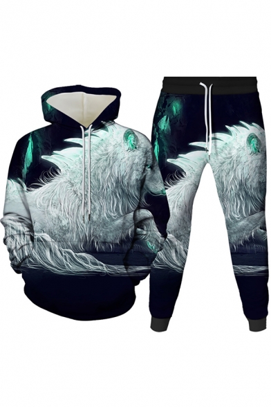 Mens Co-ords Stylish Monster Brush Stroke Visual Deception Pattern Slim Fitted 7/8 Length Tapered Pants Long Sleeve Hoodie Jogger Co-ords