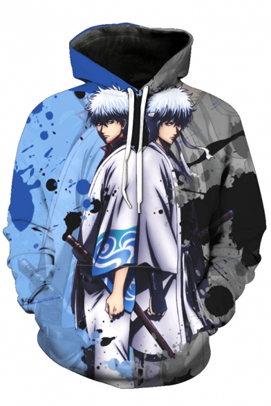 Stylish Blue and Grey Comic Figure 3D Printed Long Sleeve Casual Sport Hoodie