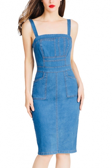 denim dress with topstitching