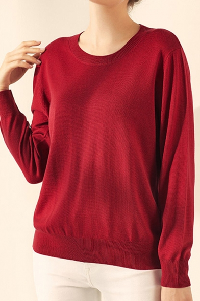 Womens Sweater Fashionable Candy Color Plain Mulberry Silk Slim Fitted Crew Neck Long Sleeve Bottoming Sweater