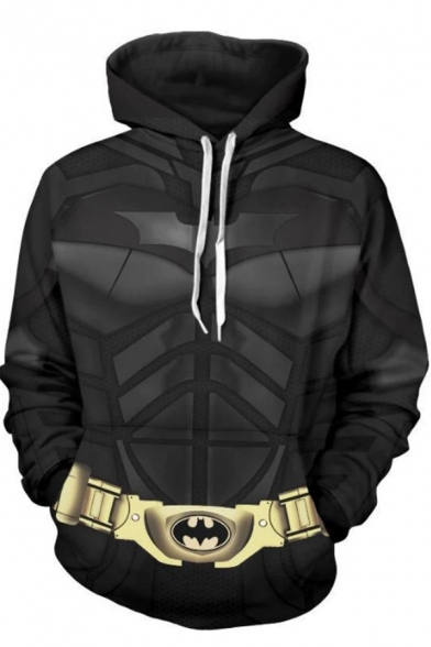 Mens Hoodie Fashionable Anime Batman Belt Pattern Drawstring Long Sleeve Slim Fit Hooded Sweatshirt