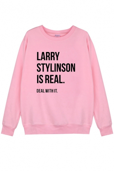Stylish Mens Sweatshirt Letter Larry Stylinson Is Real Deal with It Pattern Crew Neck Long-sleeved Relaxed Fit Sweatshirt