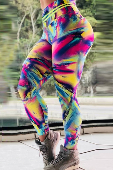 Sporty Women's Leggings Graffiti Multi Color Pattern High Waist Quick Dry Elasticity Slim Fitted Yoga Leggings