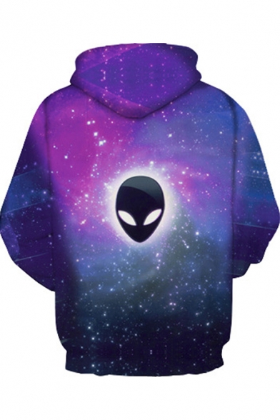Basic Womens 3D Hoodie Alien Galaxy Pattern Kangaroo Pocket Drawstring Long Sleeve Slim Fit Hooded Sweatshirt