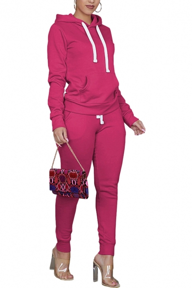 Womens Co-ords Stylish Solid Color Slim Fitted 7/8 Length Pencil Pants Long Sleeve Hoodie Jogger Co-ords