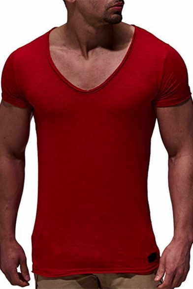Basic Men's Tee Top Heathered Curl Edge Round Neck Short Sleeves Regular Fitted T-Shirt