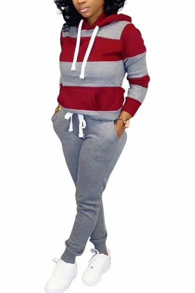 Basic Womens Co-ords Contrast Stripe Panel Long Sleeve Hoodie Ankle Length Pants Slim Fit Jogger Co-ords