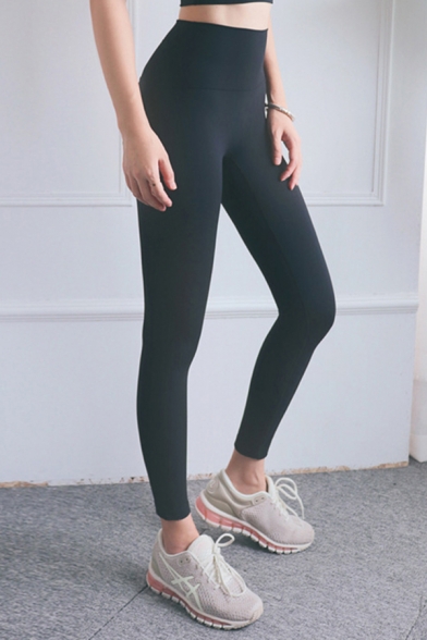 Casual Women's Leggings Solid Color Contrast Stitching Butt Lift High Waist Ankle Length Skinny Yoga Leggings