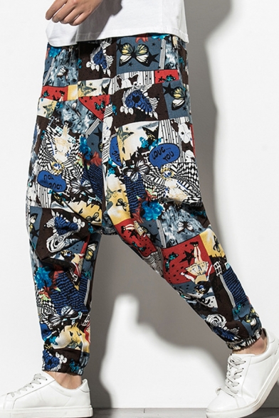 Guys Street Trendy Colorful Figure Printed Casual Drop-Crotch Hip Pop Harem Pants