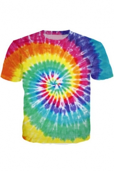 Men's Cool Colorful Tie Dye Print Crewneck Short Sleeve Casual Fitted T-Shirt