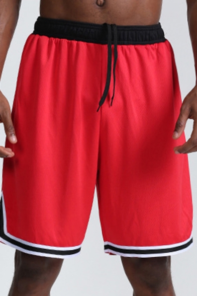 Mens Fitness Shorts Stylish Contrast Stripe-Hem Split Side Quick Dry Regular Fitted Drawstring Waist Knee-Length Sport Shorts