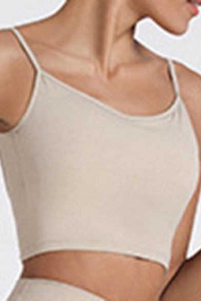Classic Womens Sport Cami Top Plain Shake-Proof Quick Dry Slim Fitted Spaghetti Strap Cropped Sleeveless Yoga Bra