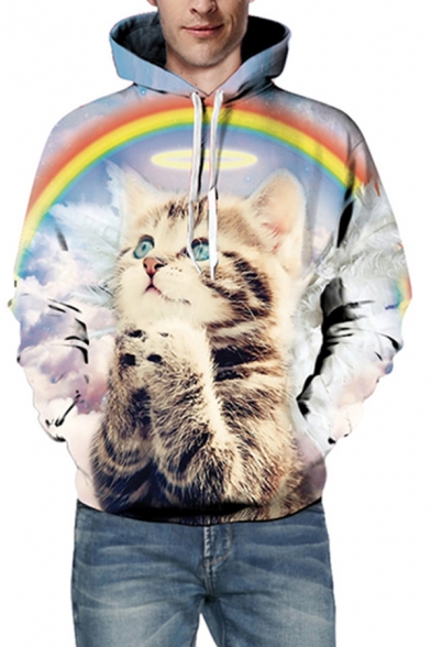 Cool Mens Hoodie Forest Eagle Son GoKu Rainbow Cat Feather Arrow Jacket Chinese Letter Pattern Drawstring Slim Fitted Long Sleeve Hoodie