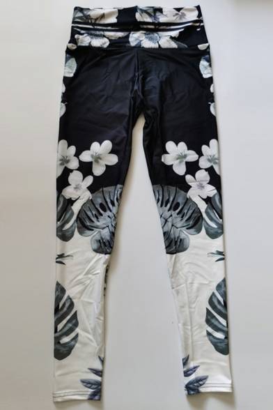 Fancy Women's Leggings Daisy Flower Printed High Rise Sweat Absorb Skin-Friendly Full Length Skinny Gym Pants