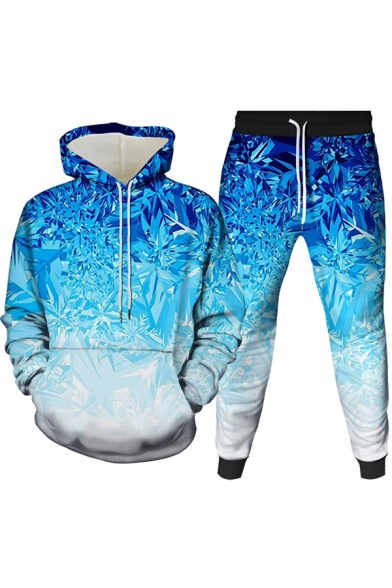 Mens 3D Co-ords Trendy Ice Sculpture Print Slim Fitted 7/8 Length Tapered Pants Long Sleeve Hoodie Jogger Co-ords